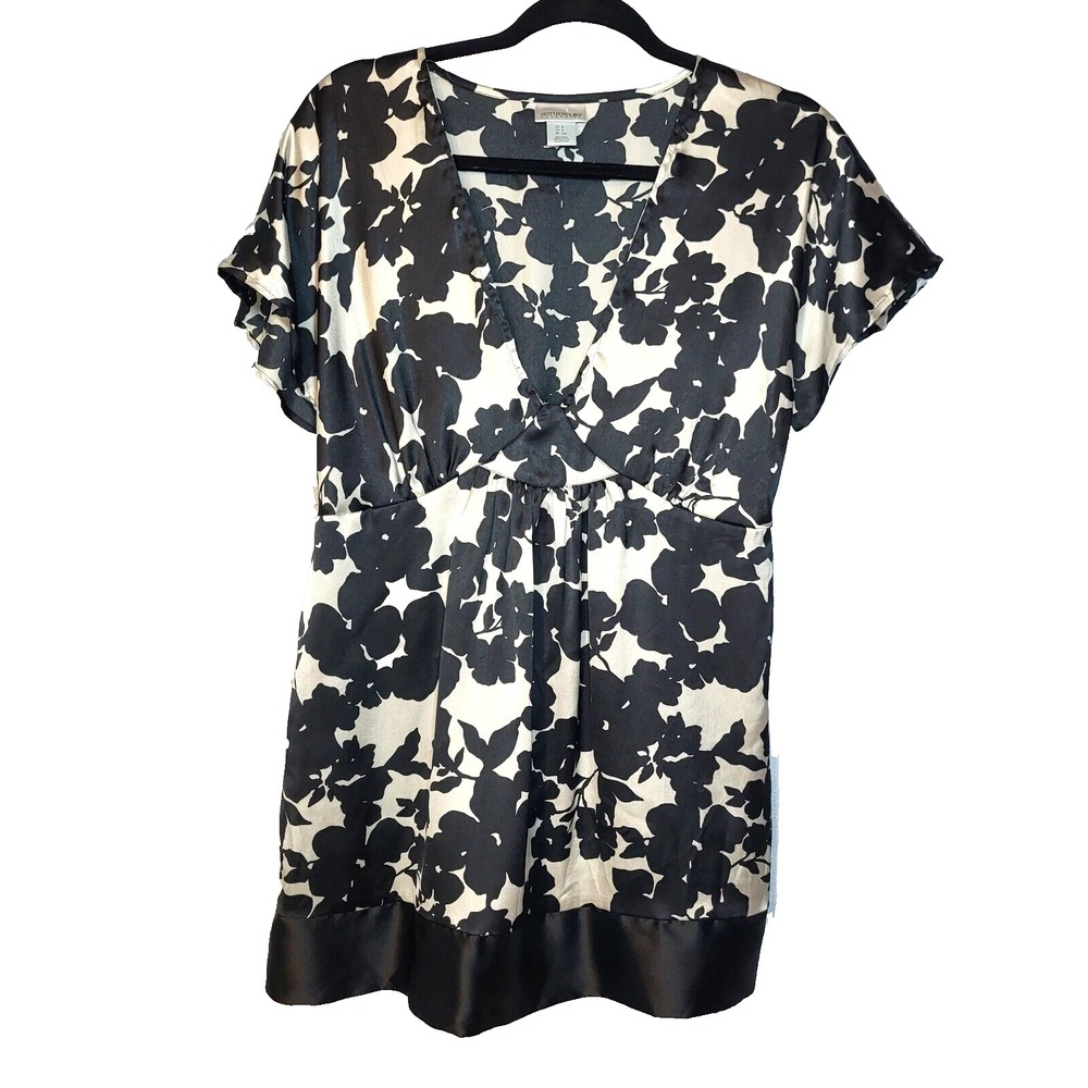 Motherhood V Neck Baby Doll Dress Black Gray Floral Elastic Back Size‎ Small Y2K
